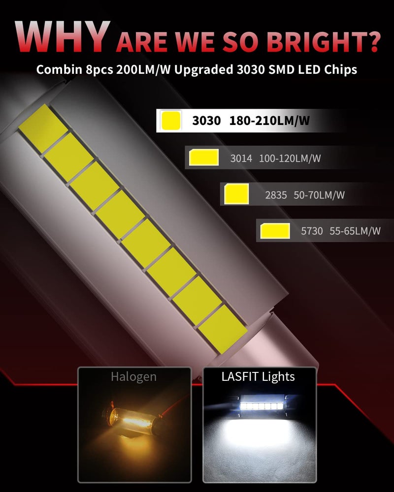 LASFIT 44mm LED Bulb Festoon 561 562 564 567 Bulb Canbus Error Free 400LM 6000K Extremely Bright Use for Trunk Cargo Light, License Plate Bulbs, Xenon White Upgraded(Pack of 2) - Image 4